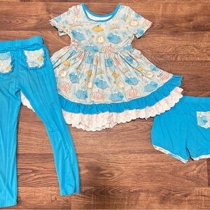 Bella and Omi Cinderella print bamboo set with both pants and shorts.
